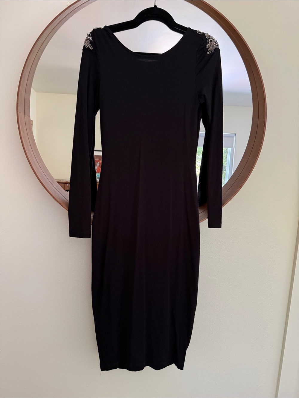 ASOS Embellished Shoulder Black Long-Sleeve Midi Bodycon Dress